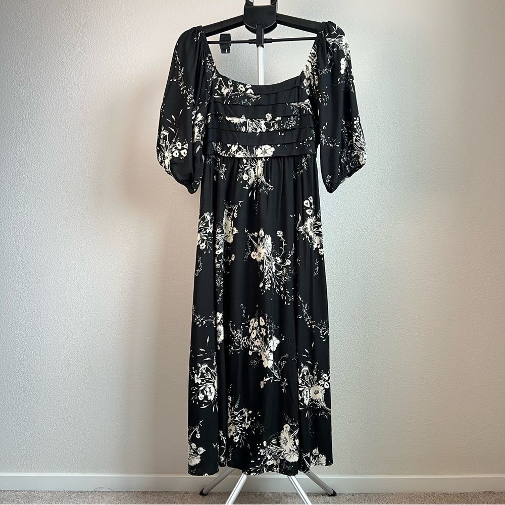 Maurices‎ Black Floral Maxi Dress Puff Sleeve Smocked Back Cottagecore Size L